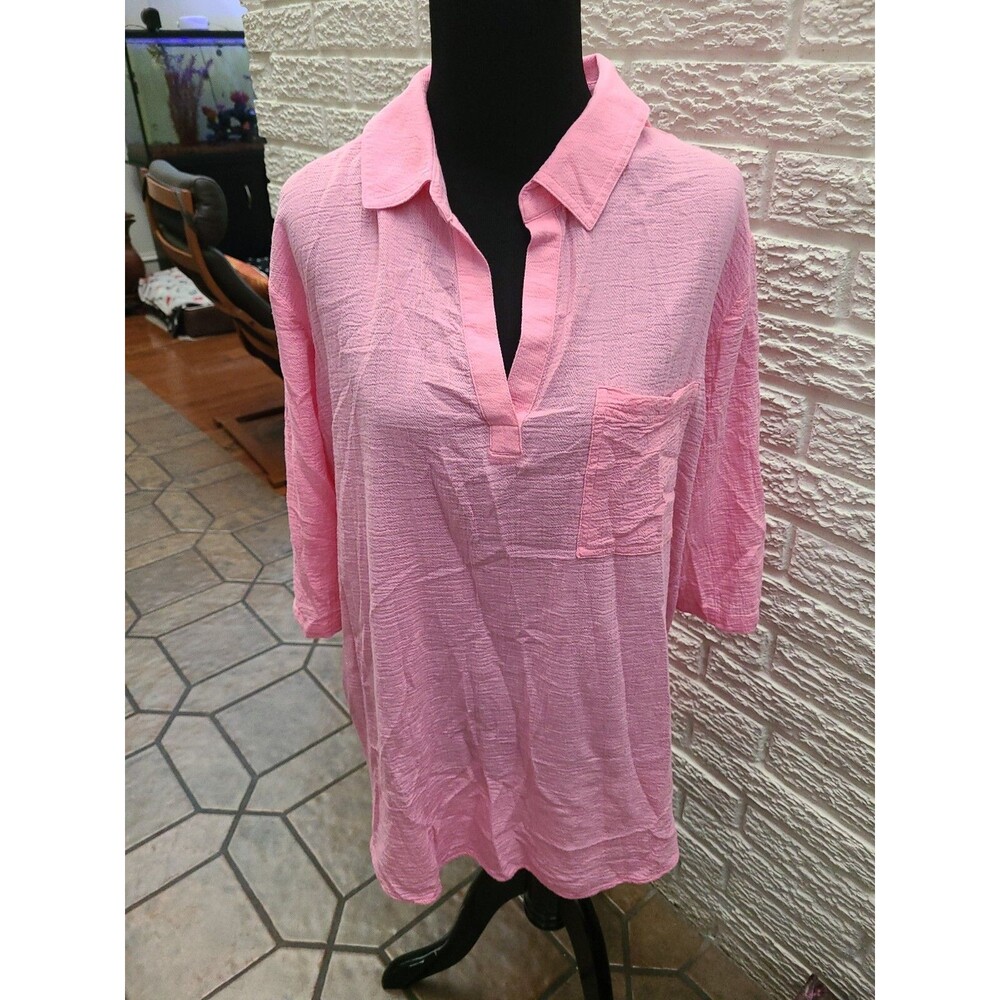 Westbound Pink Shirt Top 3/4 Sleeves Women's Petite Large euc